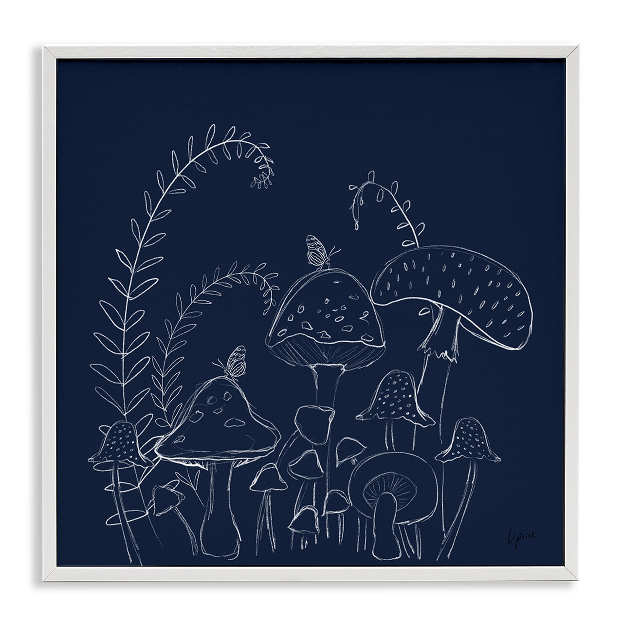 Stupell Industries Happy Mushroom Garden Framed Giclee Wall Art Design by Lucille Price